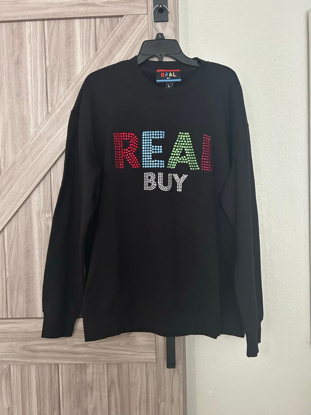 NWT Real Buy Mens black crew neck sweatshirt large